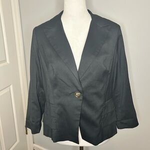 CAbi Bossy Peplum One Button Blazer with Ruffles